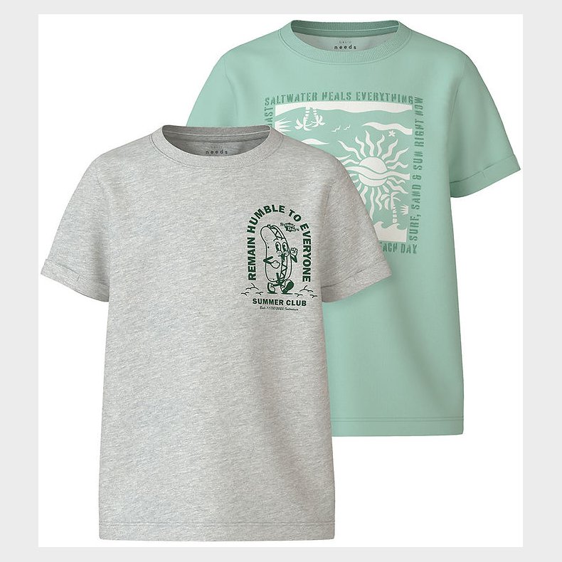 Name It T-shirt - NkmVux - 2-Pak - Honeydew/Light Grey Melange