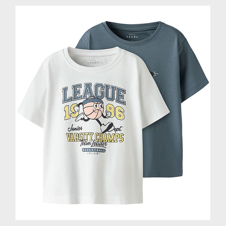 Name It T-shirt - NmmVictor - 2-Pak - Blue Mirage/Bright White