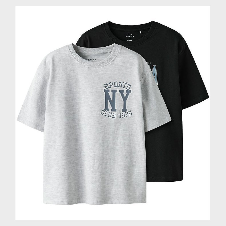 Name It - T-shirt - NkmValix - 2-Pak - Light Grey Melange/Black