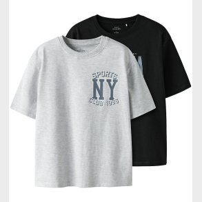 Name It - T-shirt - NkmValix - 2-Pak - Light Grey Melange/Black