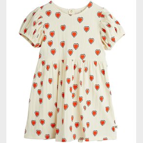 Mini Rodini Kjole - Rib - Offwhite m. Hjerter