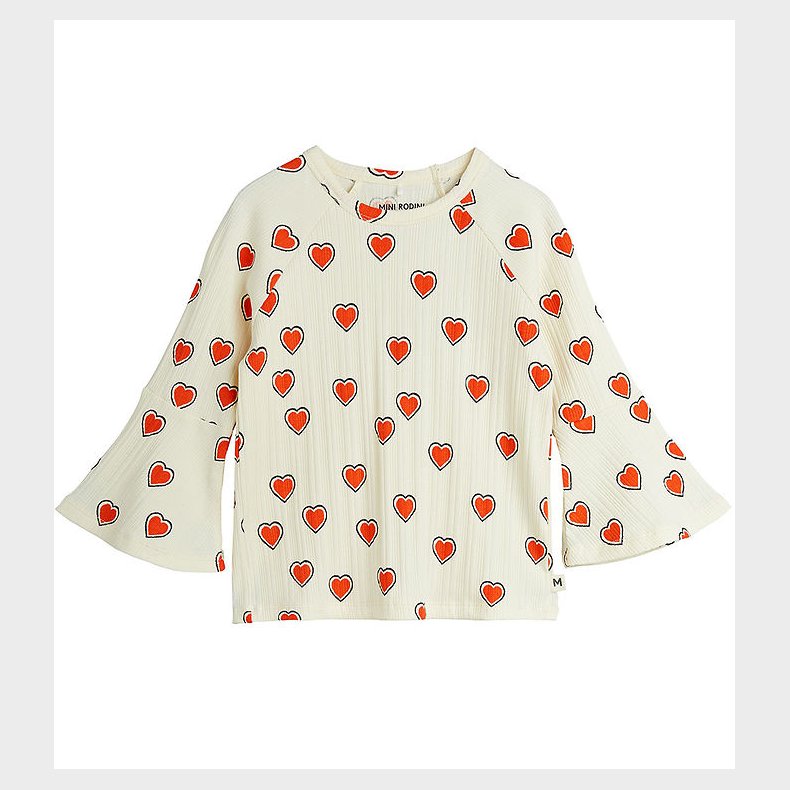 Mini Rodini Bluse - Rib - Offwhite m. Hjerter