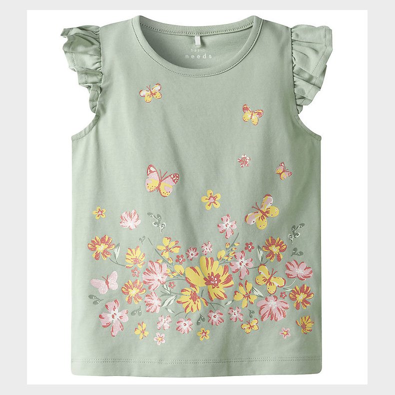 Name It T-shirt - NmfVayana - Aqua Gray/Yellow Flower