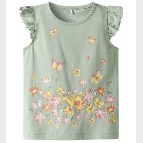 Name It T-shirt - NmfVayana - Aqua Gray/Yellow Flower