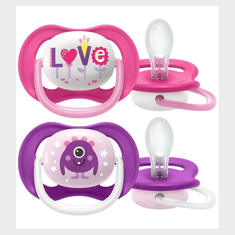 Philips Avent Sut - 2-pak - Ultra Air - Lilla/Pink m. Print