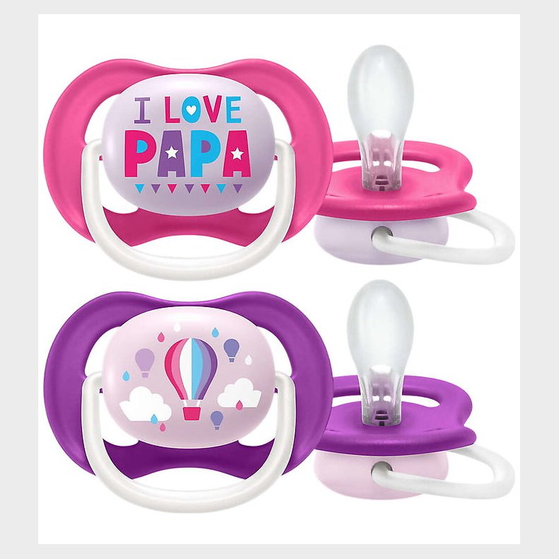 Philips Avent Sut - 2-pak - Ultra Air - Pink/Lilla m. Print