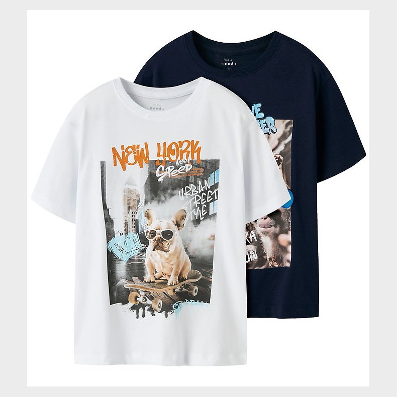 Name It T-shirt - NkmVoto - 2-pak - Navy Blazer/Bright White