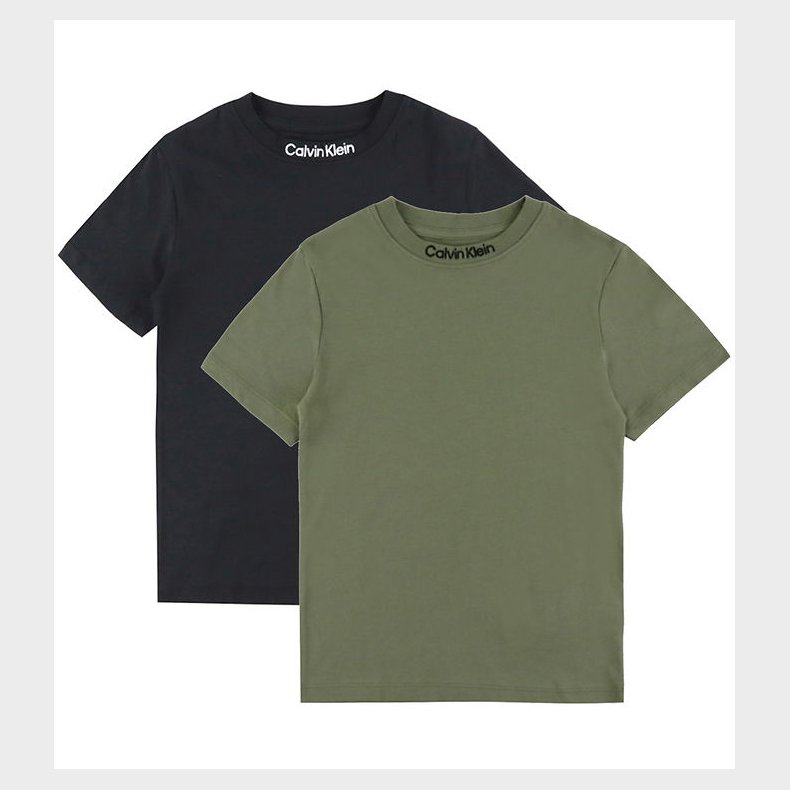 Calvin Klein T-shirt - 2-pak - Embro Logo - Dusty Olive/Ck Black