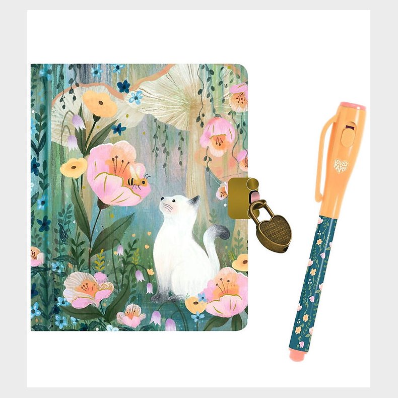 Djeco Dagbog m. Ls & Magisk Pen - Kendra Binney - Kat/Blomst