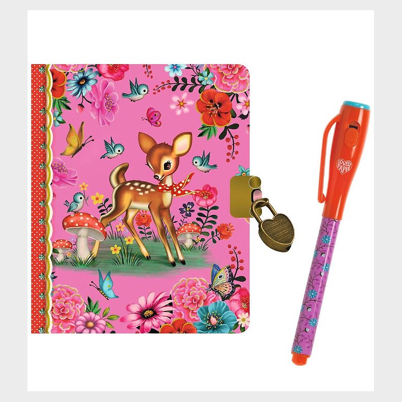 Djeco Dagbog m. L�s & Magisk Pen - Fiona Hewitt - Bambi/Blomst