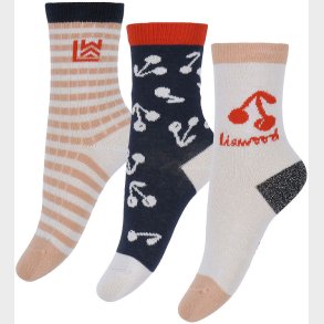 Liewood Strmper - 3-pak - Silas - Cherry Blossom/Classic Navy