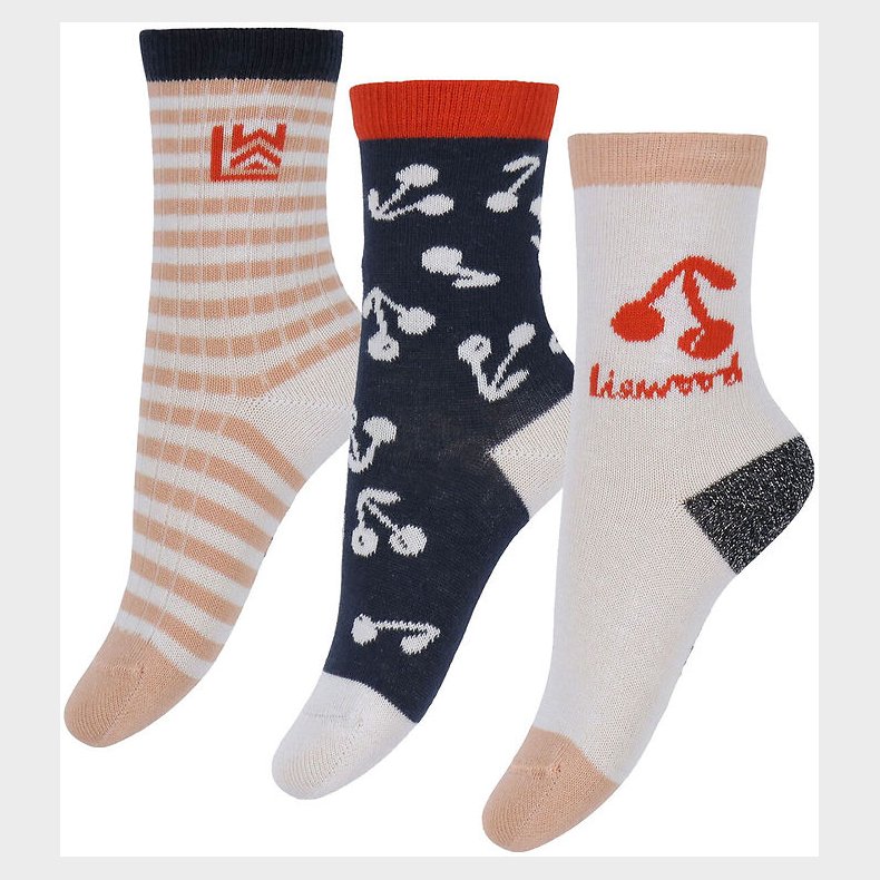 Liewood Strmper - 3-pak - Silas - Cherry Blossom/Classic Navy