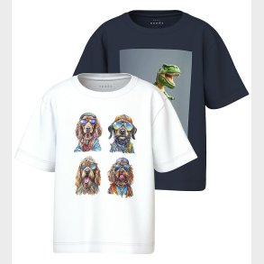 Name It T-shirt - NmmVoto - 2-pak - Bright White/Navy Blazer/Din