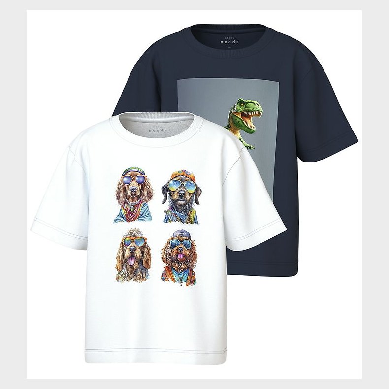 Name It T-shirt - NmmVoto - 2-pak - Bright White/Navy Blazer/Din