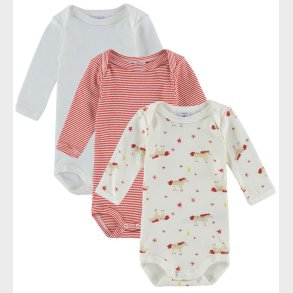 Petit Bateau Bodyer l/ - 3-pak - Off White/Rd