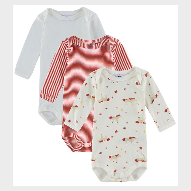 Petit Bateau Bodyer l/ - 3-pak - Off White/Rd