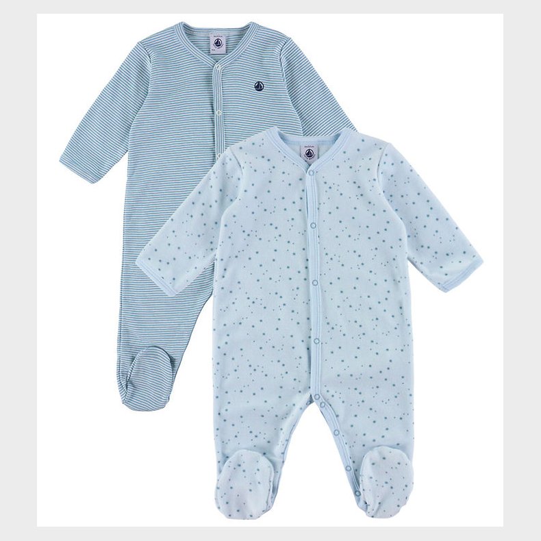Petit Bateau Natdragt - 2-pak - Bl m. Stjerner/Striber