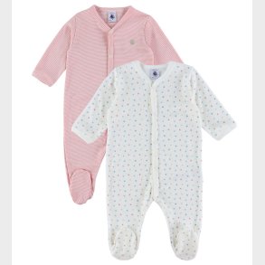 Petit Bateau Natdragt - 2-pak - Hvid/Rosa m. Hjerter/Striber
