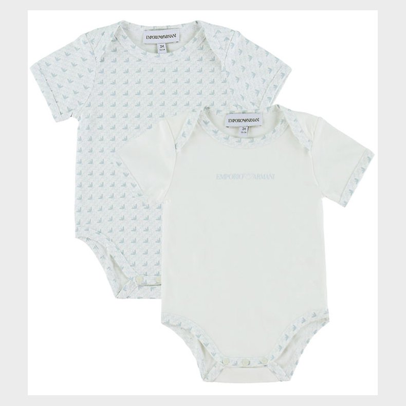 Emporio Armani Bodyer k/ - 2-pak - Hvid/Lysebl m. Logoer