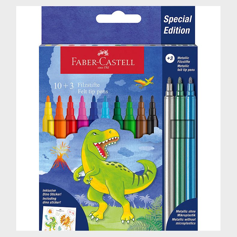 Faber-Castell Tuscher - 10+3 stk. - Dinosaur - Metallic