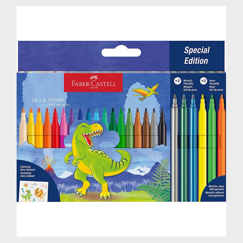 Faber-Castell Tuscher - Dinosaur 18+3 Metallic + 3 Neon + Sticke