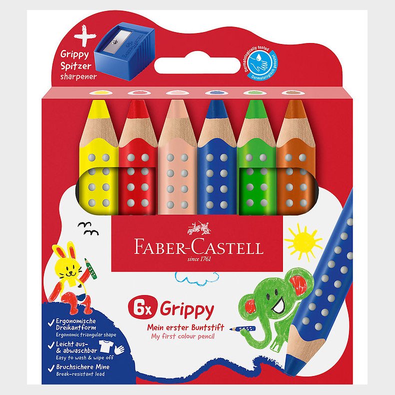 Faber-Castell Farveblyanter - XXL Jumbo Grip + Spidser - 6 stk.