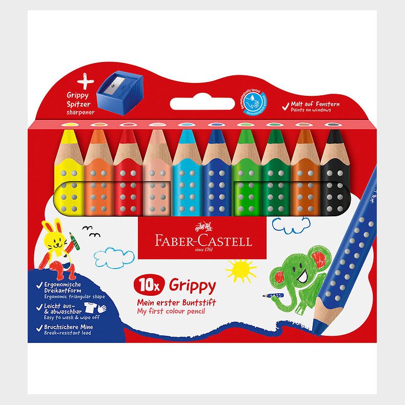 Faber-Castell Farveblyanter - XXL Jumbo Grip + Spidser - 10 stk