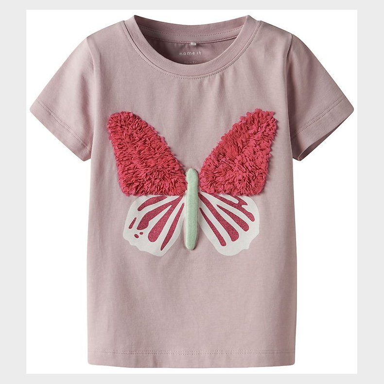 Name It T-shirt - NmfLofla - Burnished Lilac m. Sommerfugl