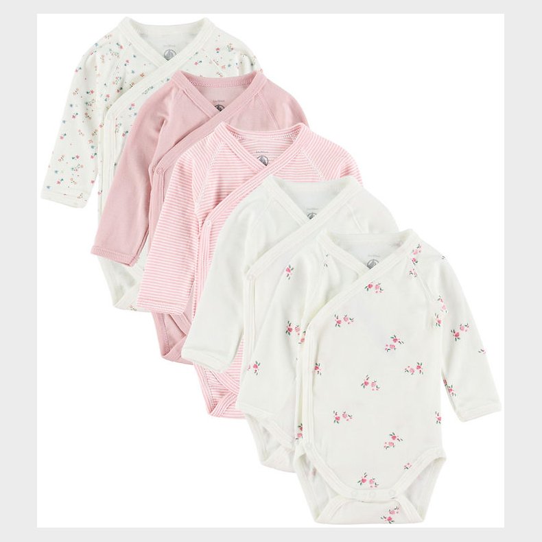 Petit Bateau Sl-om Body l/ - 5-pak - Hvid/Rosa