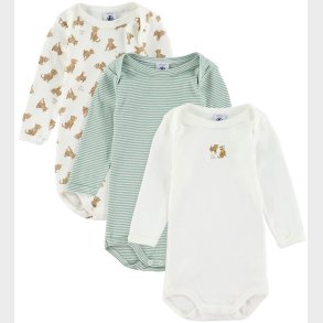 Petit Bateau Body l/ - 3-pak - Hvid/Grn