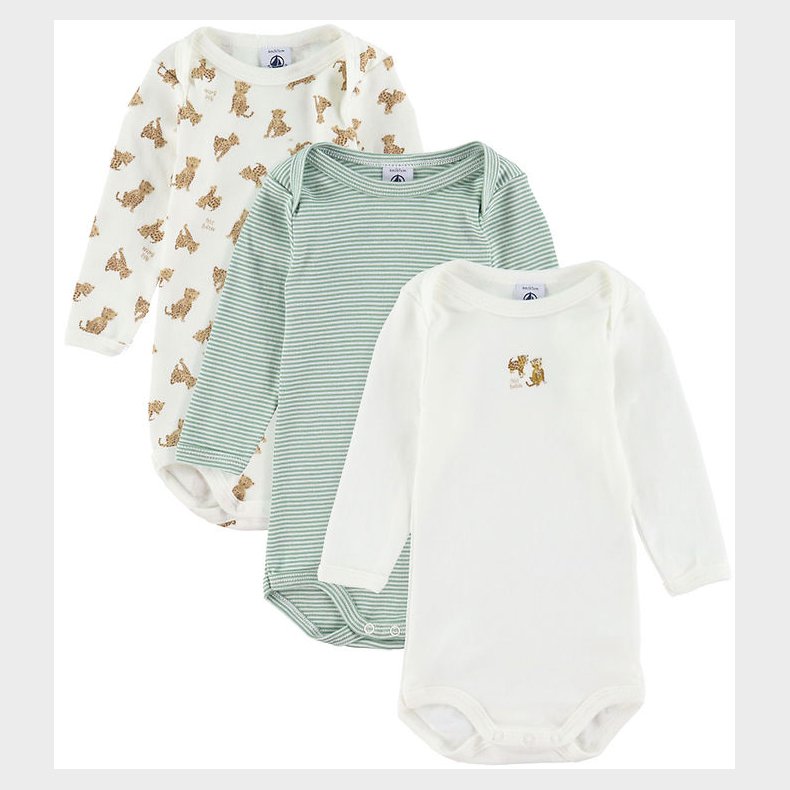 Petit Bateau Body l/ - 3-pak - Hvid/Grn