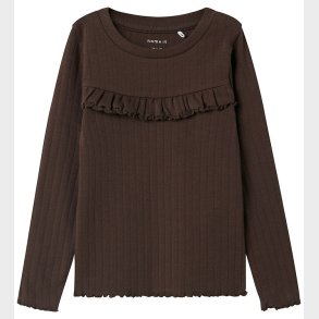 Name It Bluse - Rib - NmfLalla - Seal Brown m. Hulmnster