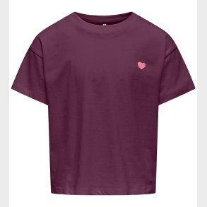 Kids Only T-shirt -KogMaiken - Mauve Wine/Heart Emb/Sea Pink