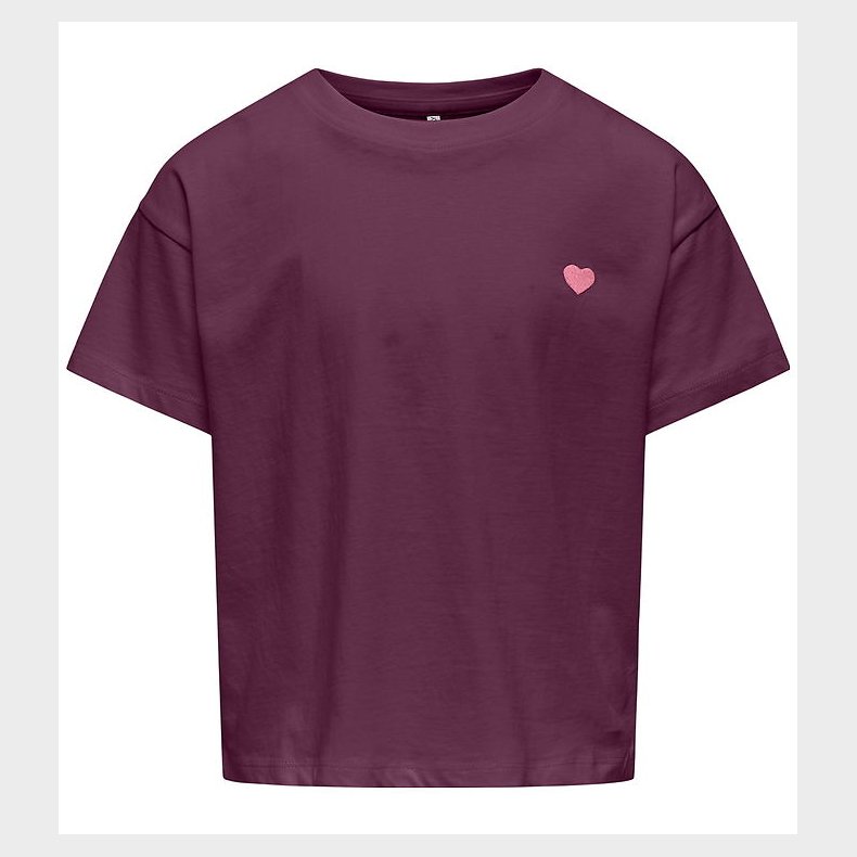 Kids Only T-shirt -KogMaiken - Mauve Wine/Heart Emb/Sea Pink