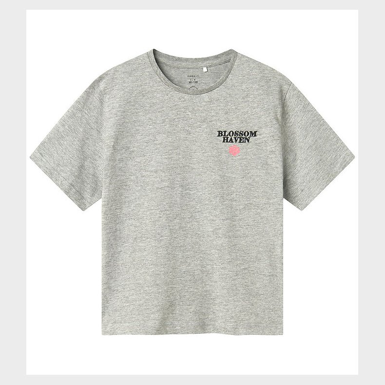 Name It T-shirt - NkfLonnie - Lysegrmeleret m. Print