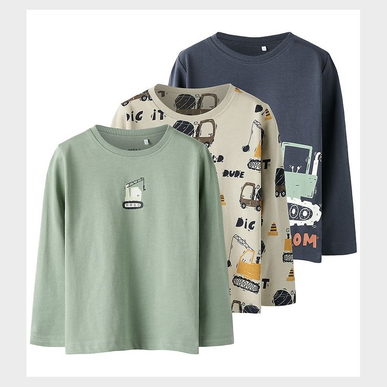 Name It Bluse - 3-Pak - NmmNiko - Green Bay/Silver Lining+India