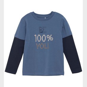 Minymo Bluse - China Blue m. Print