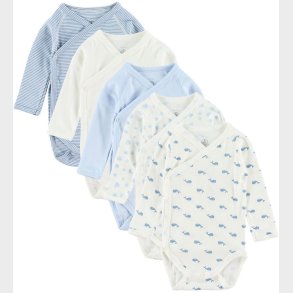 Petit Bateau Sl-om Body l/ - 5-pak - Hvid/Bl m. Hval