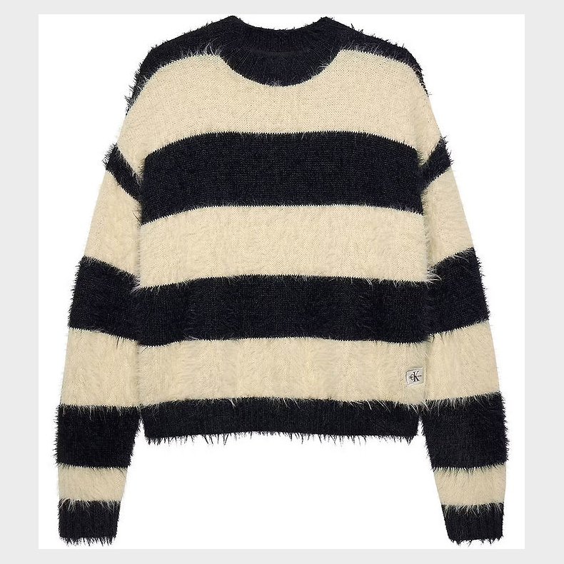 Calvin Klein Bluse - Strik - Whitecap Gray/Sortstribet