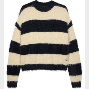 Calvin Klein Bluse - Strik - Whitecap Gray/Sortstribet