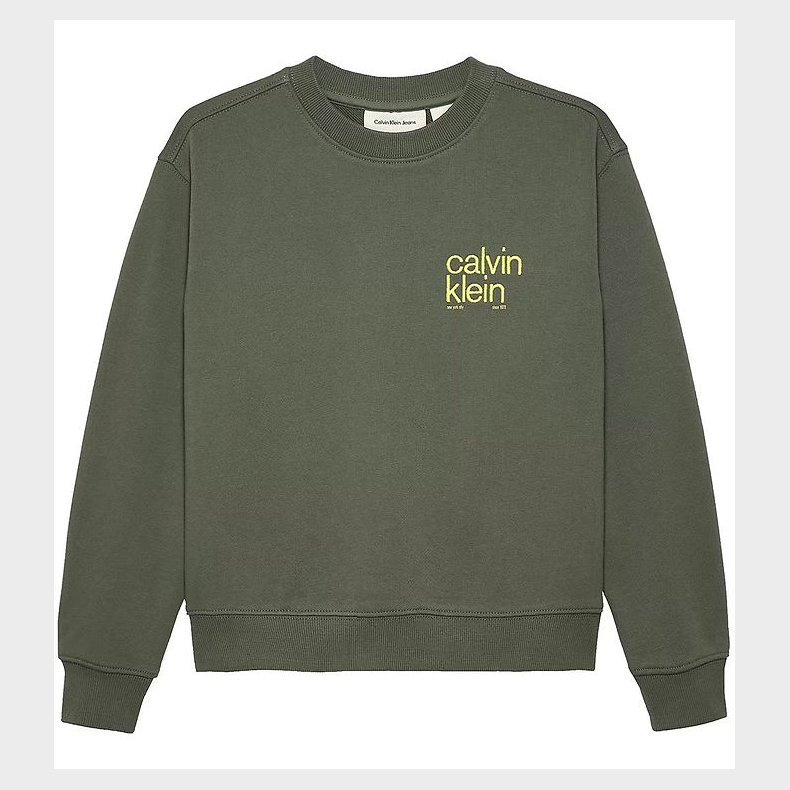 Calvin Klein Sweatshirt - Relaxed Back Print - Thyme Green m. Gu