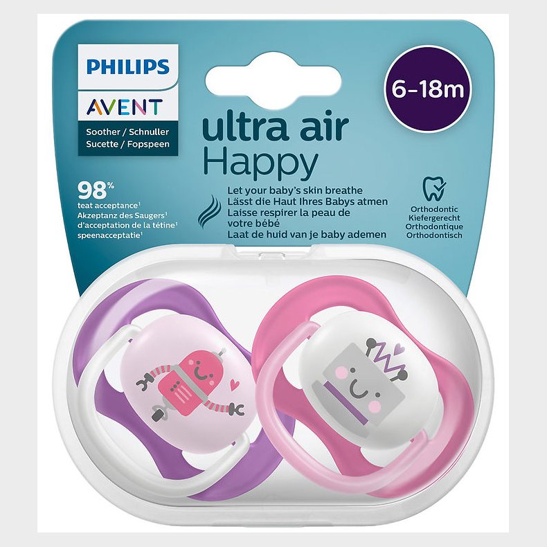 Philips Avent Sutter - 2-pak - Ultra Air - Pink/Lilla m. Robot