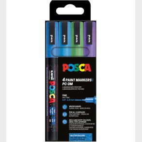 Posca Tuscher - PC-3M - 4 stk. - Bl/Grn/Lilla m. Glimmer