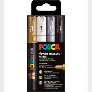 Posca Tuscher - PC-1M - 4 stk. - Guld/Hvid/Slv/Sort