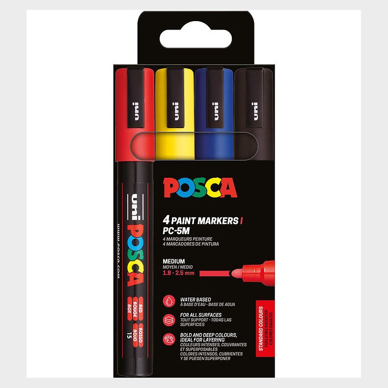 Posca Tuscher - PC-5M - 4 stk. - Rd/Gul/Bl/Sort