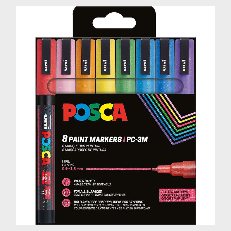Posca Tuscher - PC-3M - 8 stk. - Multifarvet m. Glimmer