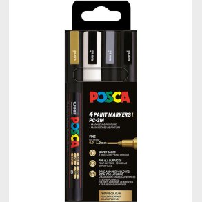 Posca Tuscher - PC-3M - 4 stk. - Guld/Hvid/Slv/Sort