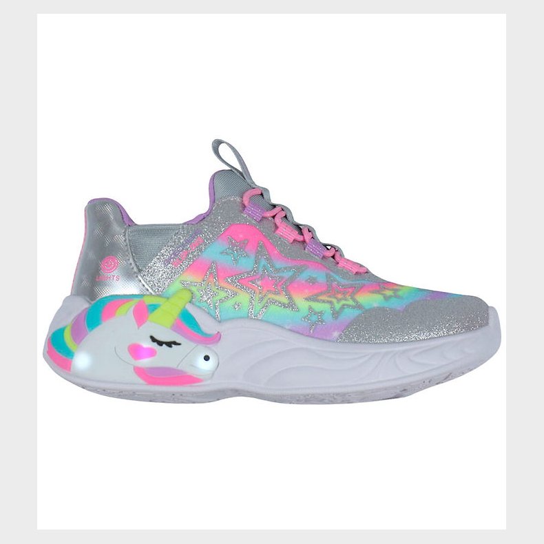 Skechers sko m. Lys - Unicorn Dreams - Silver/Multi