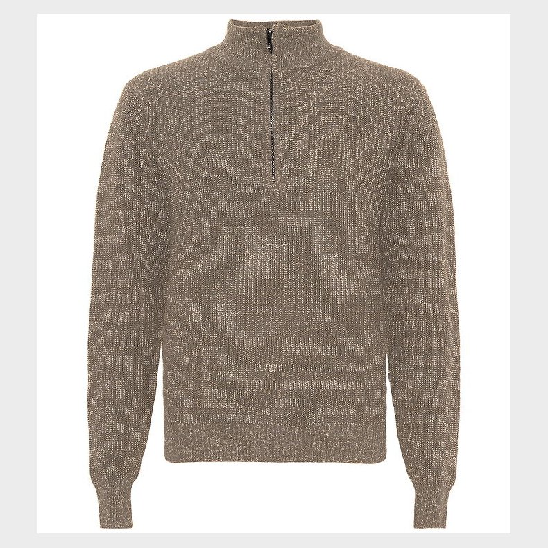 Grunt Bluse - Half Zip - Strik - GrTone - Nature Melange