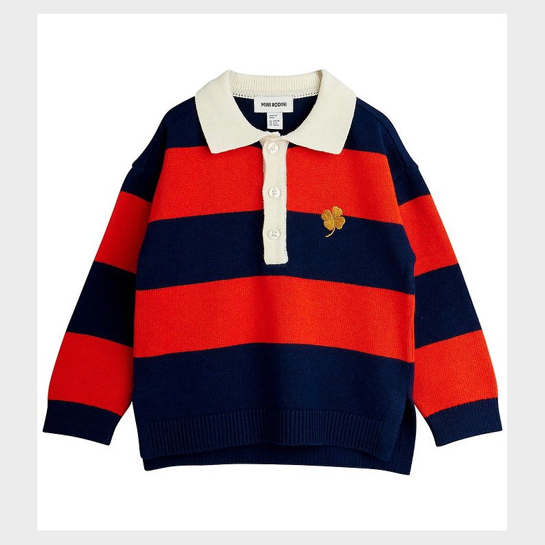 Mini Rodini Bluse - Strik - Rugby - Rd/Bl/Hvid